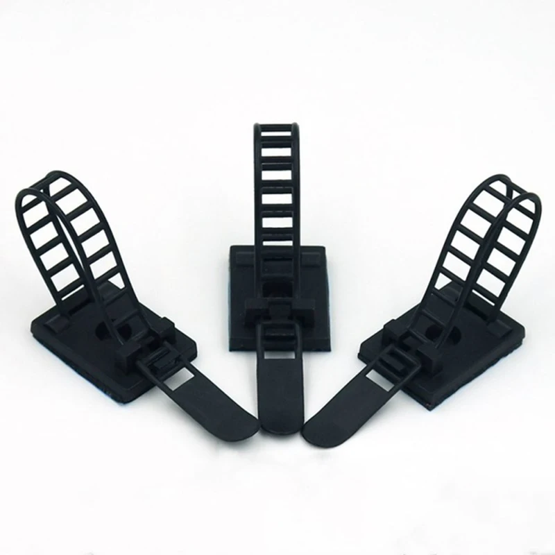 

20Pcs Black Sticky Adjustable Wire Ties Cable Clips Clamp Plastic Self Adhesive Cable Ties Fix Holder Clips