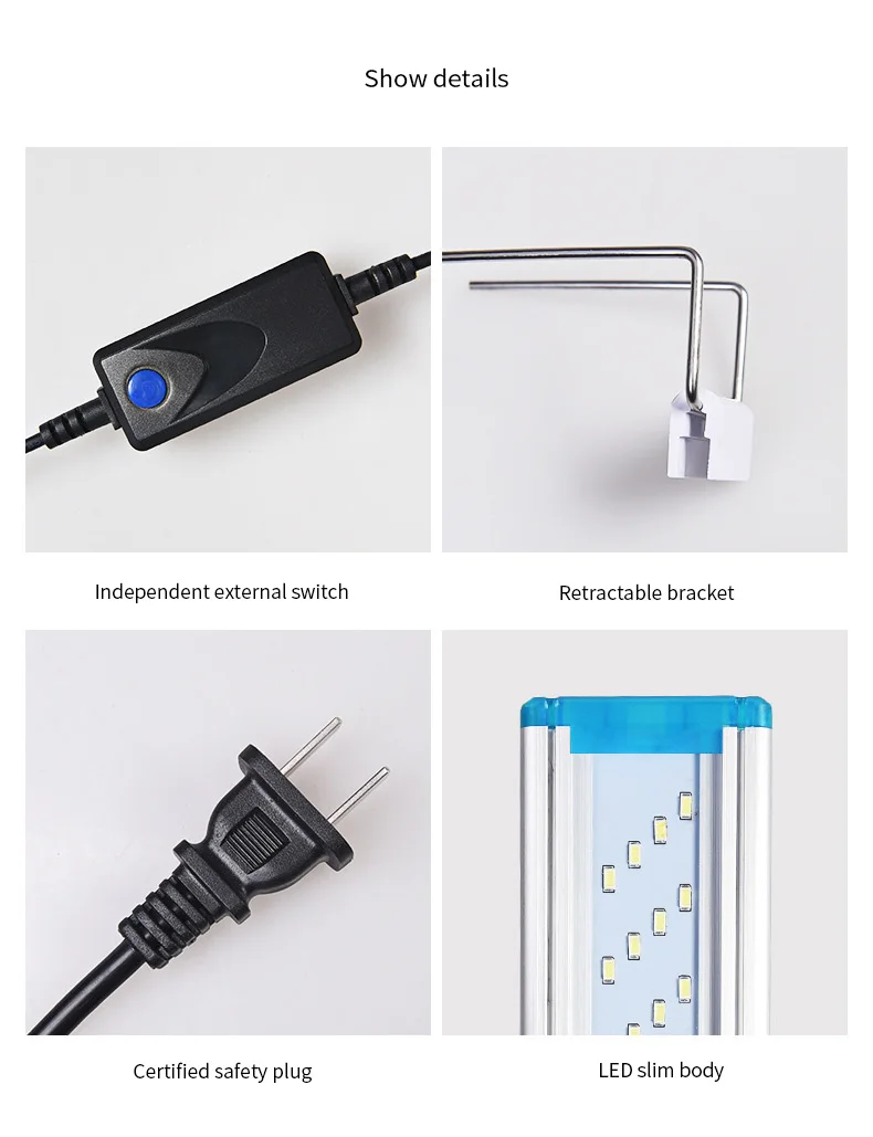 Супер тонкий аквариум светодиодный освещение водное растение лампа высокое качество белый и синий светодиодный s освещение для аквариума по стандартам ЕС/США Plug 18/28/38/48 см
