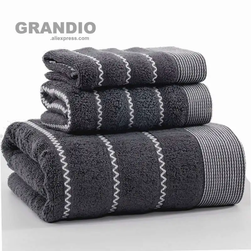 Cotton Bath Towel For Adults White Brown Dark Grey Wave Pattern Hand Sport Face Towel Absorbent Terry Towels Set For Bathroom