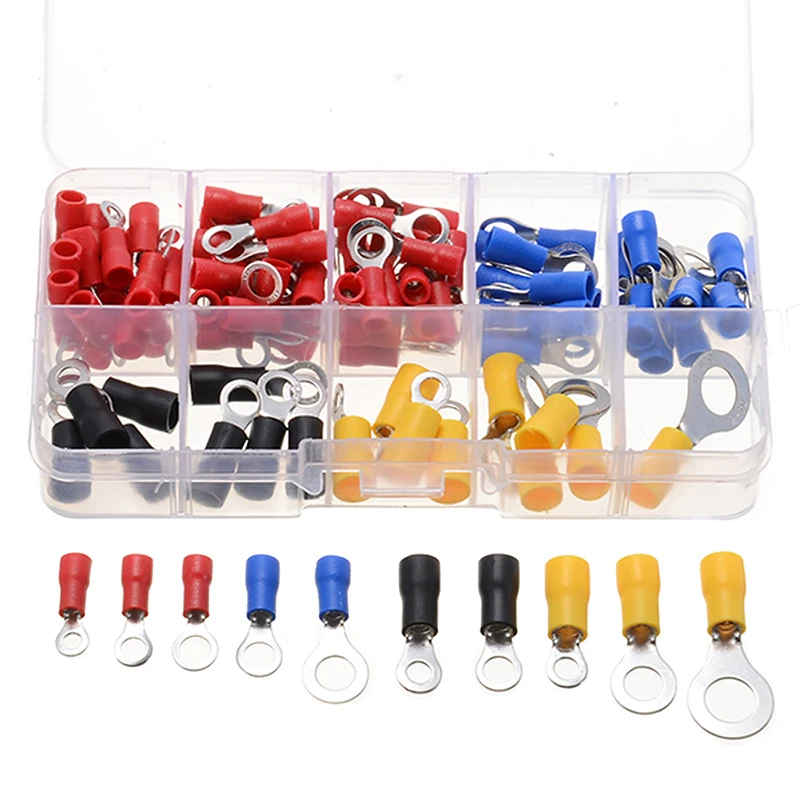 

102pcs/box Ring Crimp Wire Terminal Connector Set Wire Copper Crimp Connector Insulated Ring Terminals