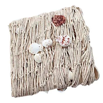 

Decorative Fishing Net Beach Theme Blue Mediterranean Style Wall Hanging Decoration with Shells (4 x 2m, Beige)