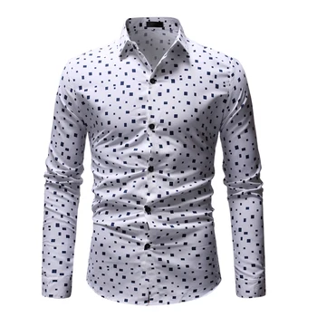

2019 Brand clothing autumn fashion Men's Dot printed long sleeve shirts/Male High quality pure cotton slim fit Business shirt