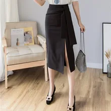 Элегантный темперамент высокая Талия разрез до талии юбка модный тренд сплошной цвет Женская облегающая юбка