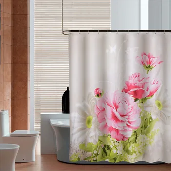 

Waterproof Polyester Fabric Shower Curtain Peony Flower 3D Printing Mildew-Proof Thick Bathroom Shower Curtain