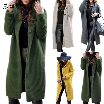 

Autumn 2019 Sweaters Women Long Cardigan Solid Hooded Sweater Coats Women Knitting Jacket Plus Size 5XL Casual Streetwear mujer