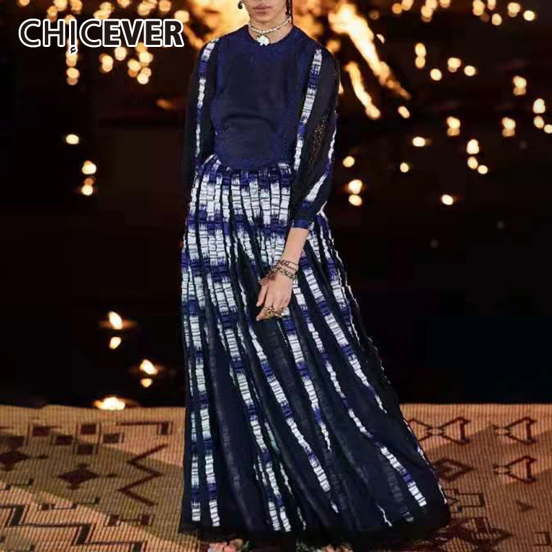 CHICEVER элегантное с принтом хит цвета женские платья круглым вырезом длинным