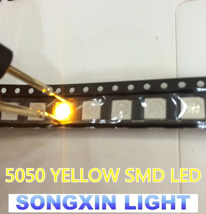 200pcs/lot Free Shipping SMD 5050 yellow smd LED Diode1.8-2.4V Wholesale 585-590nm 5.0*5.0*1.5MM 0.2W 60MA | Освещение