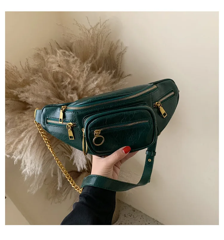 Bag New Chain Pack For Women Solid Color Oval Fashion Zipper Wild Chest Bag Messenger Bag Waist Pack
