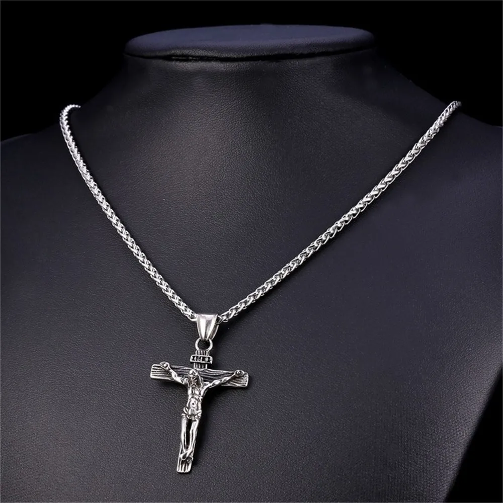 Fashion Stainless Steel Chains Jesus Cross Pendant Necklace Women Pendants Necklace Men Christian Jewelry Gold Silver Dad Gifts - Окраска металла: silver