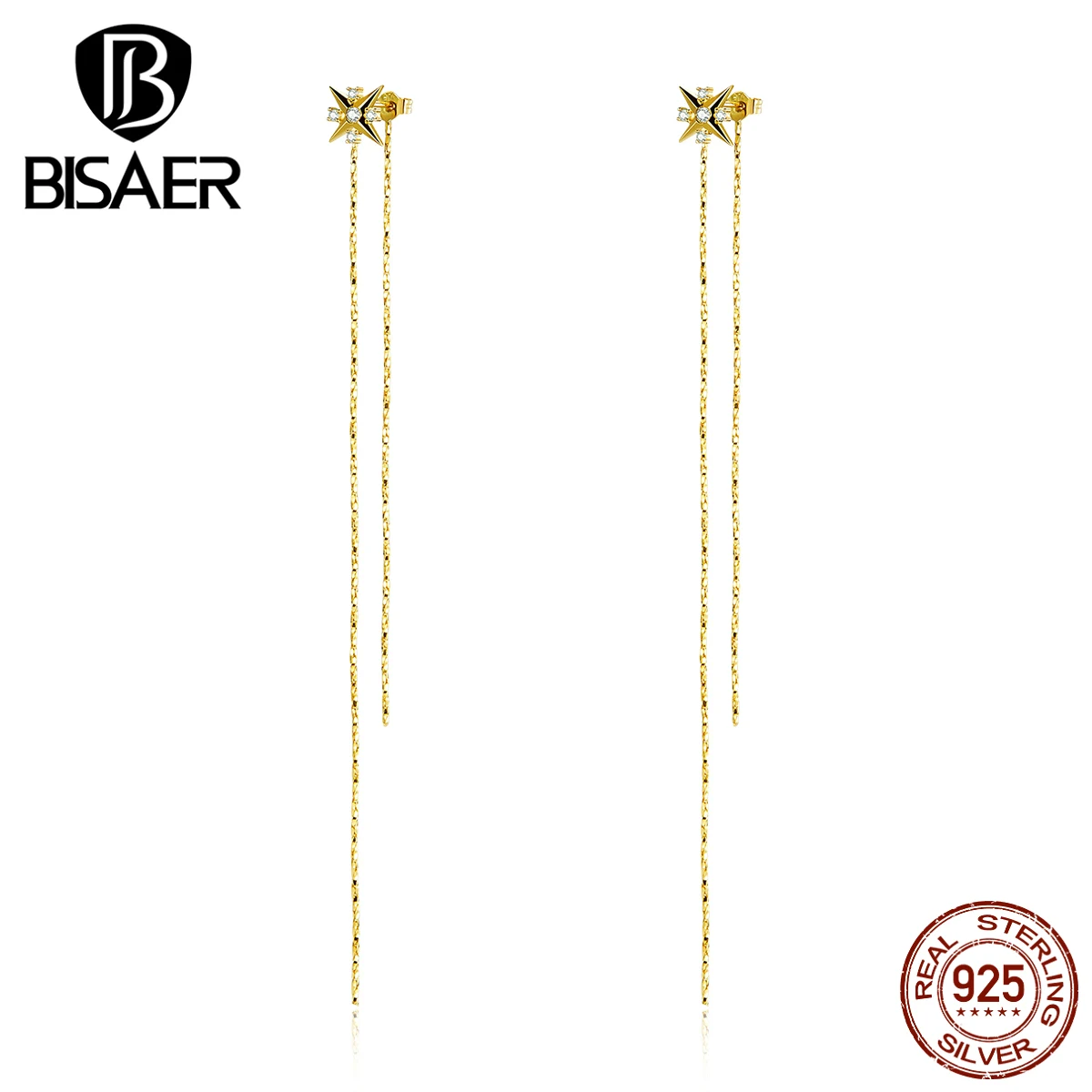 Длинные серьги-Цепочки, BISAER, 925 пробы, серебро, простые корейские серьги-гвоздики с кисточками для женщин, модные серебряные ювелирные изделия EFE326