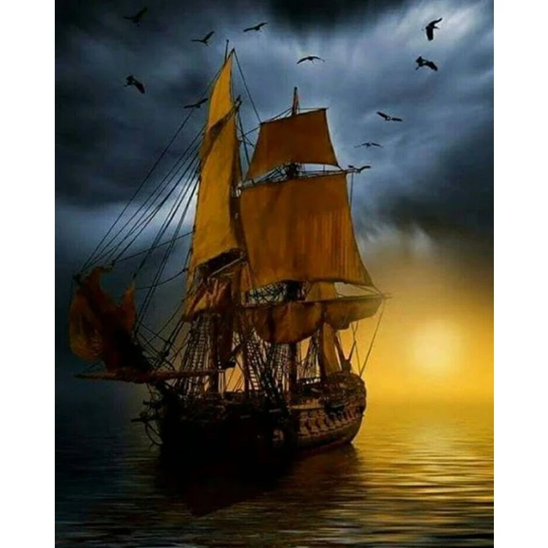 

5D Diamond Painting Painted Boat Scenery Mosaic Embroidery Ship Cross stitch diamond draw diamond pattern Crafts Decoration