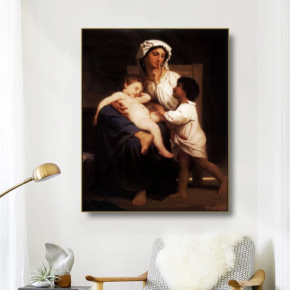 

Canvas Art Oil PaintingMother and sonBouguereau Famous Poster Picture Wall Decor Modern Home Decoration For Living room Office
