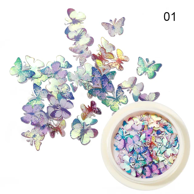 1 коробка блестки для ногтей с цветами и бабочкой фотография