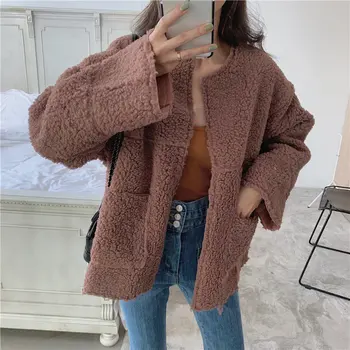 

Alien Kitty Soft Thick Loose Vintage Lamb-hair Casual All Match Warm Retro Cardigans Lazy Style Leisure Feminine Jacket Coats