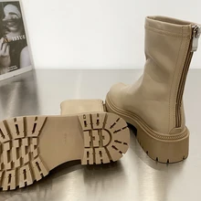 

2021 Ankle Chelsea Boots New Winter Mid Heels Platform Women Botas Snow Warm Designer Motorcycle Boots