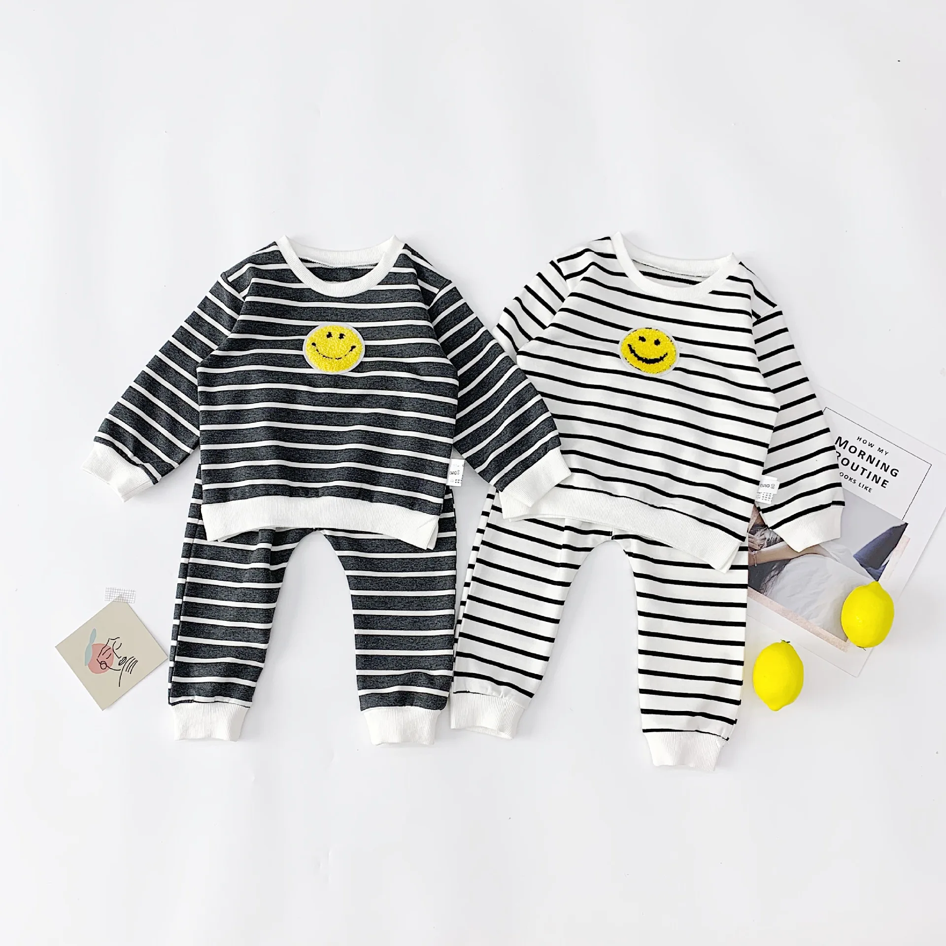 2PCS WLG Autumn boys girls clothing set kids white gray striped hoodie and pant set baby casual outfits children 1-5 years