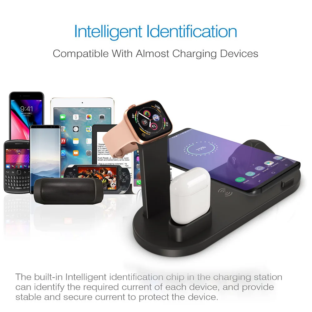DCAE 4 in 1 Qi Wireless Charger For iPhone 11 X XS XR 8 10W Type C USB Fast Charging Dock Stand for Apple Watch 5 4 3 2 Airpods