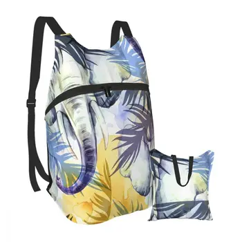

Watercolor Elephants With Colorful Tropical Leaves Portable Folding Unisex Backpack Outdoor Sport Bag for Camping Cycling