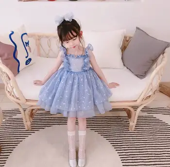 

Wholesale Girl Starry Sky Dress 2020 Summer New Bow Fluffy Tulle Fairy Dress Girl Princess Dress Kids Clothes E20888