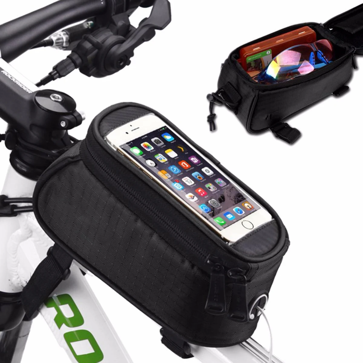 Горный велосипед передняя рама телефона сумка двойная молния велосипедная Сумка Водонепроницаемые сумки для телефона - Цвет: Черный