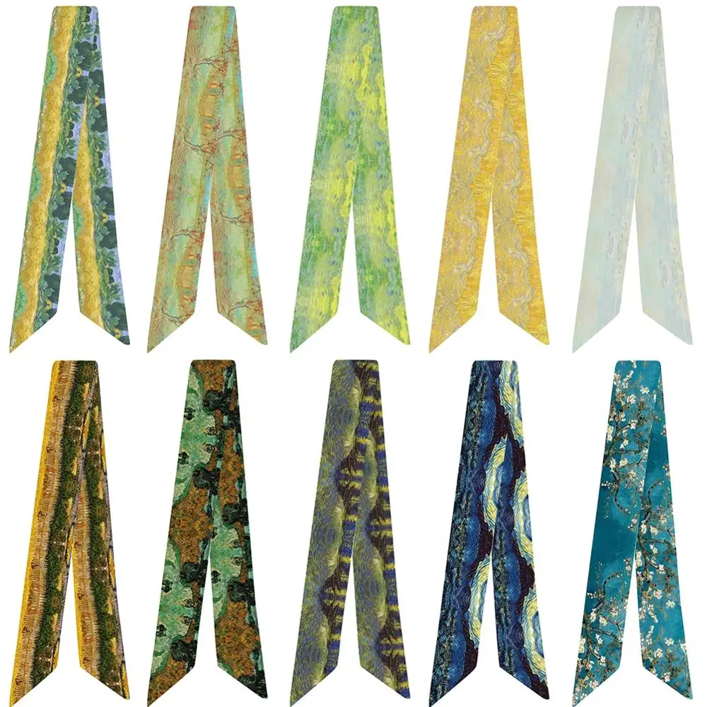 

New Small Floral Flower Printed Silk Scarf Fashion Head Scarf Small Long Tights Multifunction Hand Ribbon 5*95cm