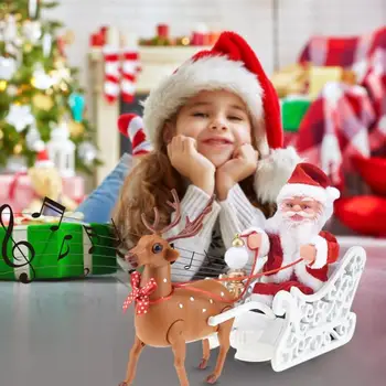 

Christmas Electric Toy Plastic Novelty and Originality Music Box Santa Claus Elk Sled Doll Universal Car Music Gift Xmas Decor