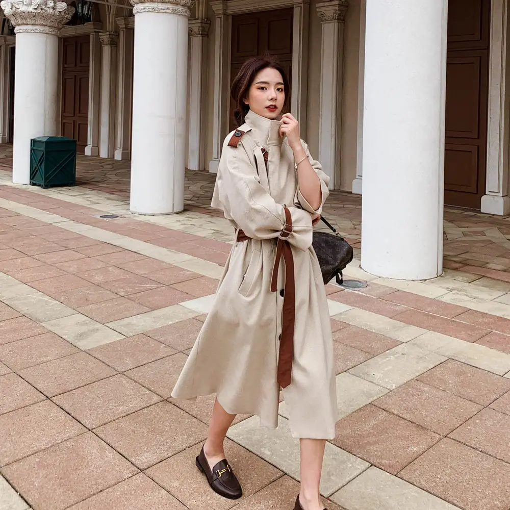 

Photo Shoot Sense of Design Joint Contrast Color CHIC Coat 2020 Spring New Style WOMEN'S Dress Retro Laziness-Style Waist Huggin