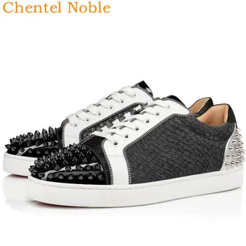 

Chentel Noble Patent Leather Men Vulcanized Shoes Men Casual Shoes 2020 Rivet Flat Bottom Fashion Show Male Shoes Mixed Color