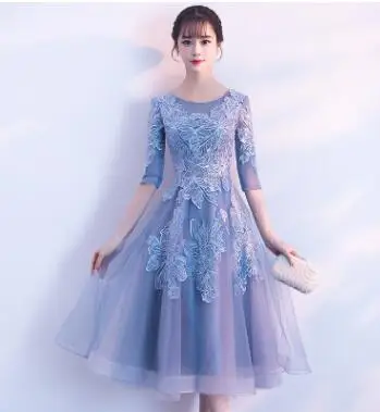 DongCMY цветочные короткие платья для выпускного вечера Vestidos De Gala Jurken вечерние платья - Цвет: Синий