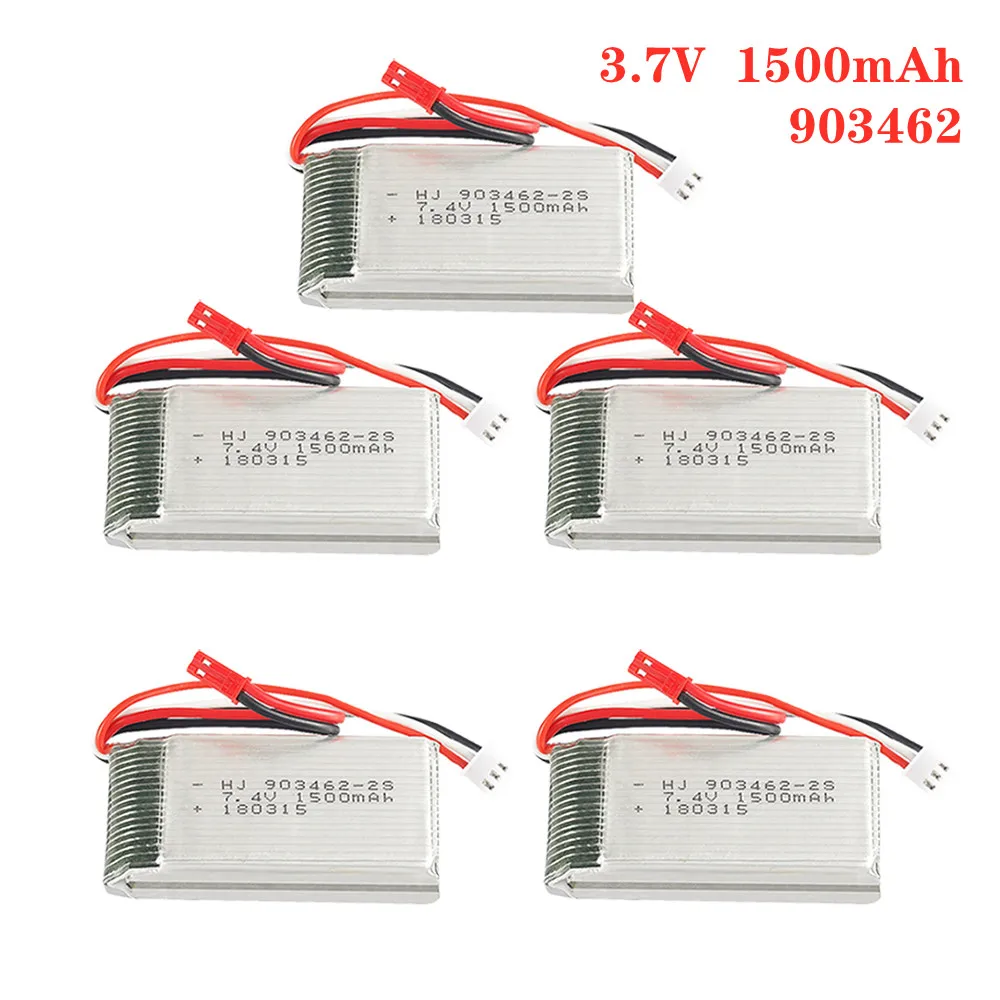

1-5pcs 7.4V 1500mAh 903462 Lipo Battery With USB Charger For FT009 RC Boat 12423 12428 7.4V Battery For RC Toys Parts