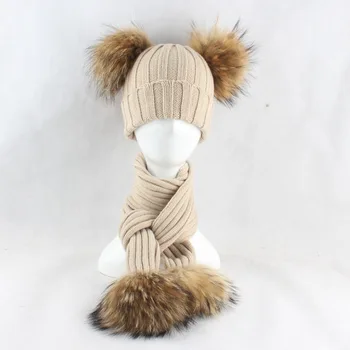 

2020 Baby Boy Hat and Scarf 1-5yeas Children Winter Big Fur Cap Fashion Newborn Photography Accessories Knitting Hats for Girls