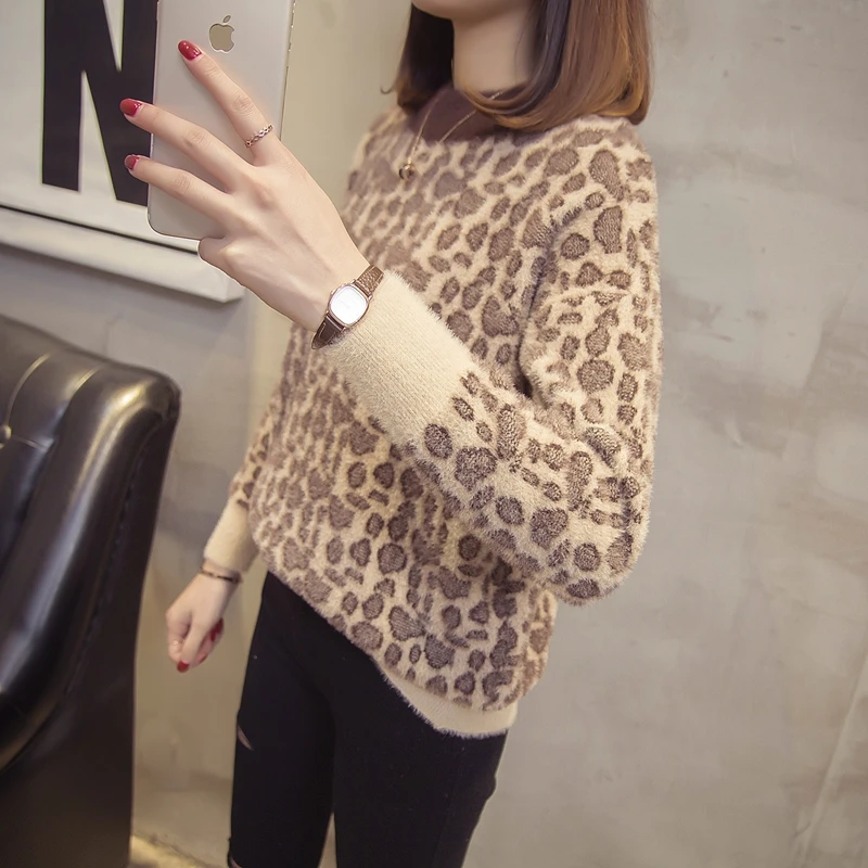9046 make half a turtleneck leopard color matching fuzzy set of the first 70 - Цвет: see chart