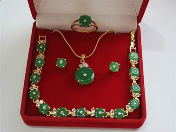 

new design! wonderful green Jade bracelet earrings ring & pendant 4pc set