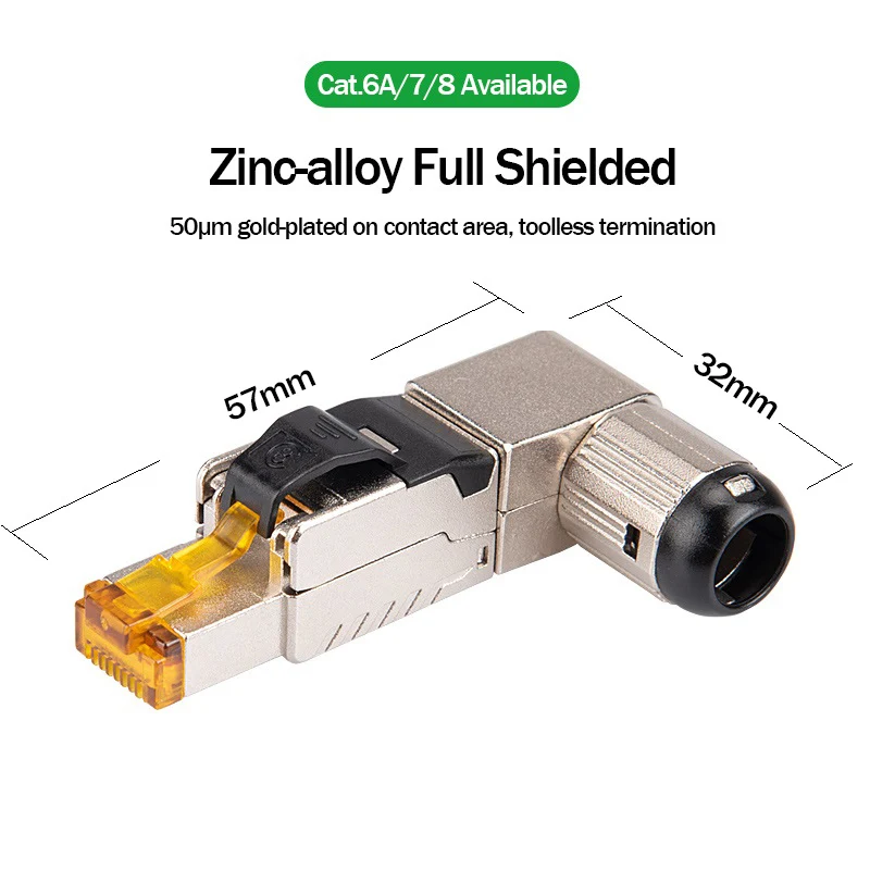 Liga de Zinco Campo Plug Rj45 Completa Blindado 90 Graus Angular Cat7 Cat8 Stp Campo Terminação Conector tipo Toolless - Imagem 5