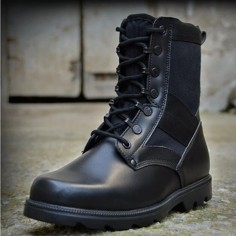 Zapatos de seguridad de lana Natural para hombre, botas de lona y cuero con punta de acero, zapatos de trabajo negros de de seguridad con cordones, botas militares del Ejército|Botas