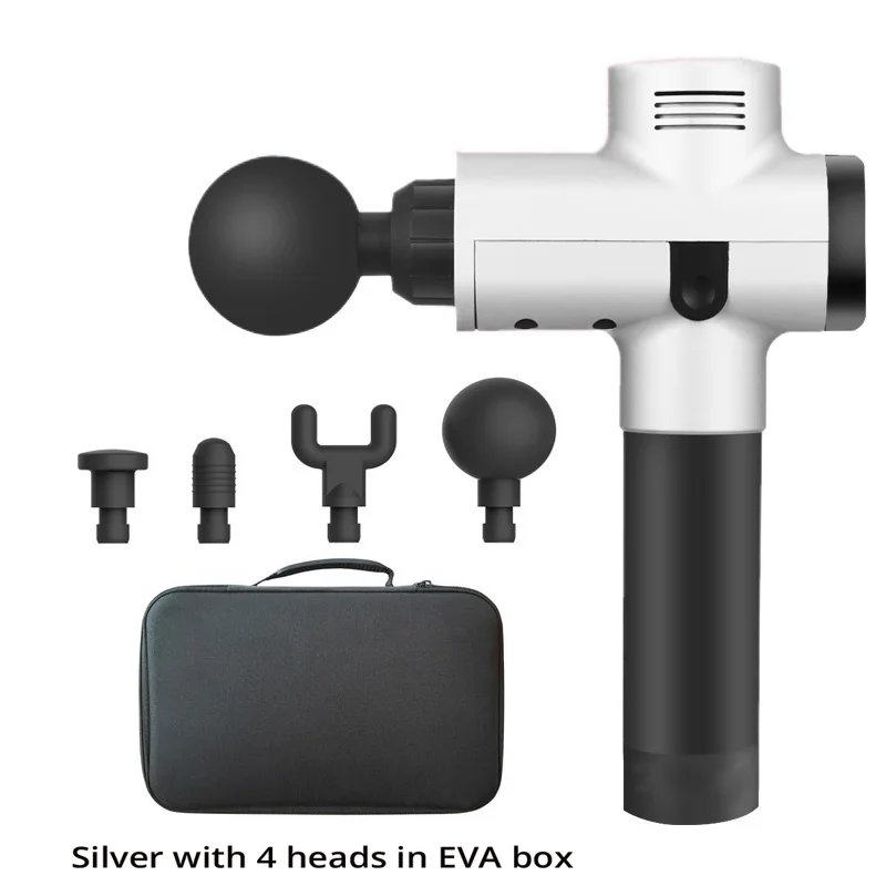Silvery EVA Box Портативный электронный терапевтическая, для мышц массажный пистолет высокая частота вибрации массаж Theragun расслабления тела боли массажер - Цвет: Silvery EVA Box