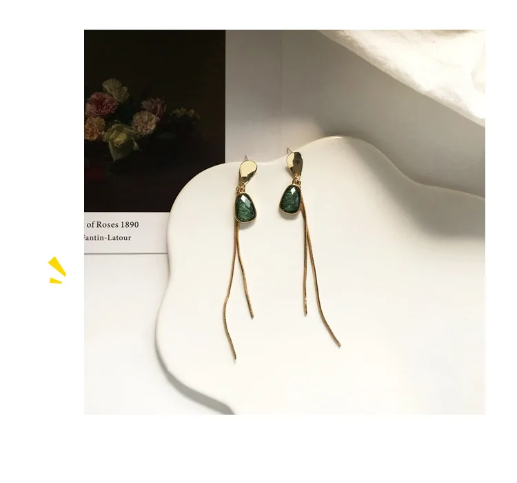 S925 Серебряная игла, новая мода, романтические призматические длинные серьги на цепочке, ювелирные изделия из зеленой смолы, висячие серьги для женщин, лучший подарок
