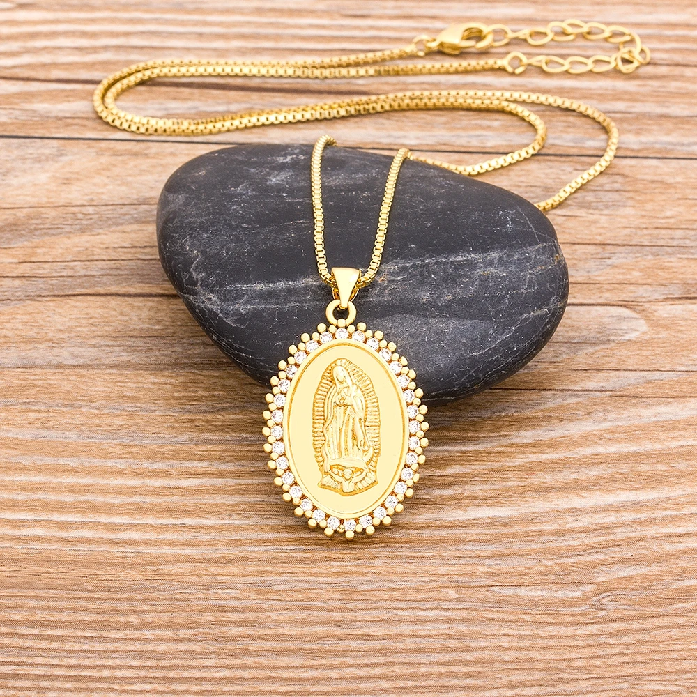 Men's Virgin Mary Pendant 14k Gold Plated Solid 925 Sterling Silver Necklace  | eBay