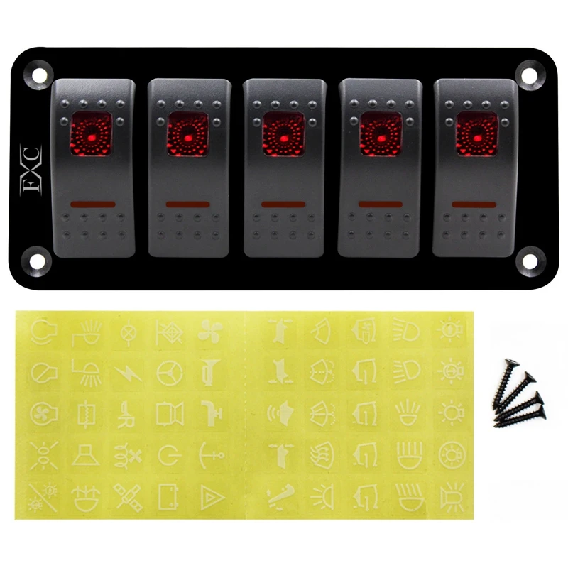 

Hot Sale 12V-24V 5 Gang red Rocker Switch Panel Circuit Breaker Boat Marine Waterproof