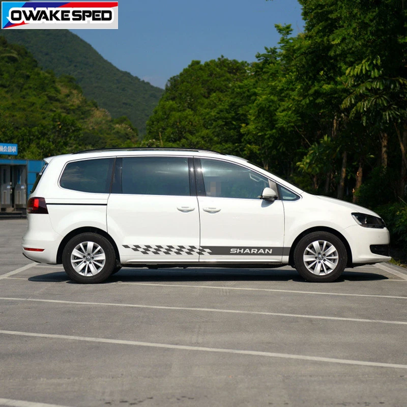Обе стороны MPV автомобиля спортивные полосы для Volkswagen Sharan Авто тела дверь юбка наклейки гоночный стиль виниловые наклейки