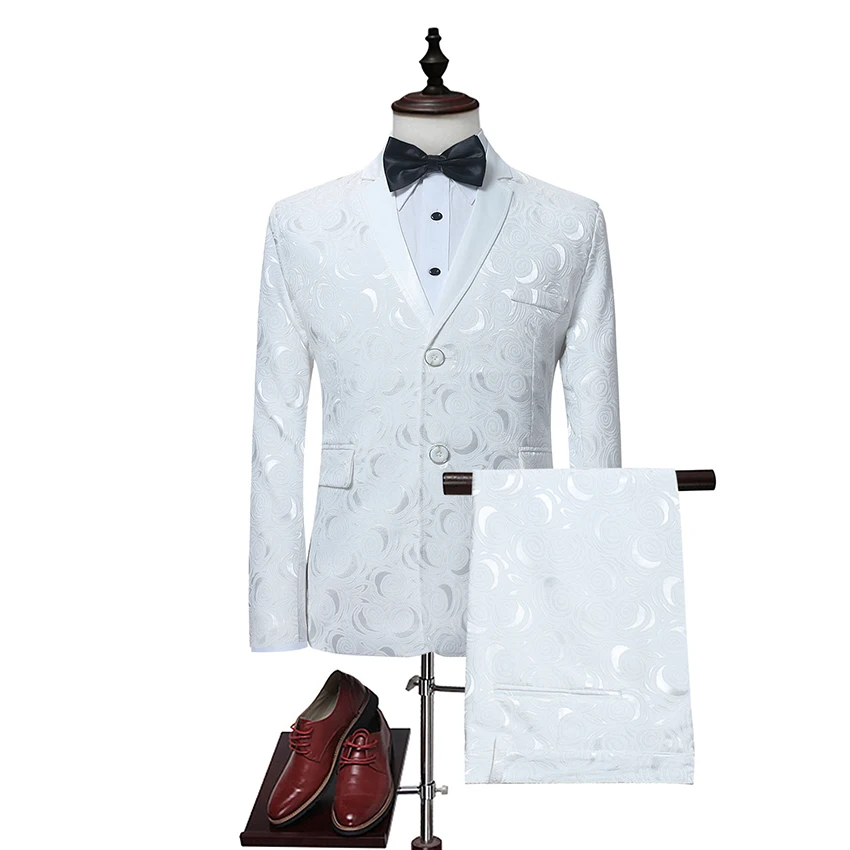 Осенний и зимний белый костюм жениха с длинными рукавами Однорядный жаккардовый мужской большой костюм из двух предметов для мужской одежды