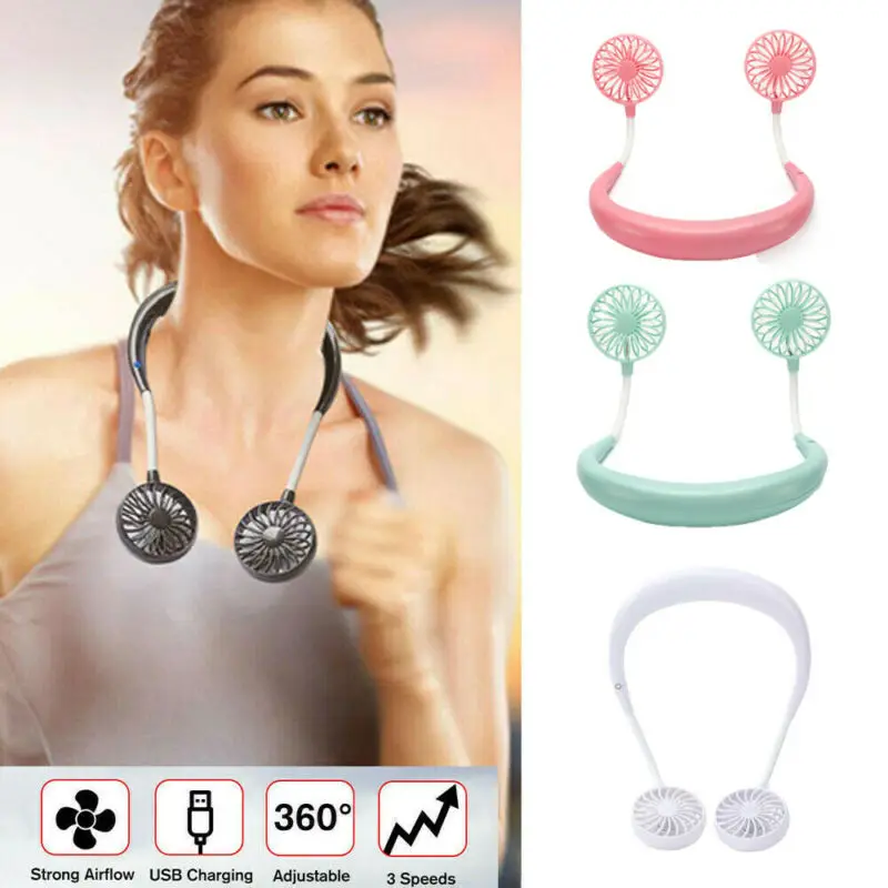 

USB Portable Fan Hands Free Neck Fan Hanging Rechargeable Mini Sports Fans Personal Mini Adjustable For Home Office