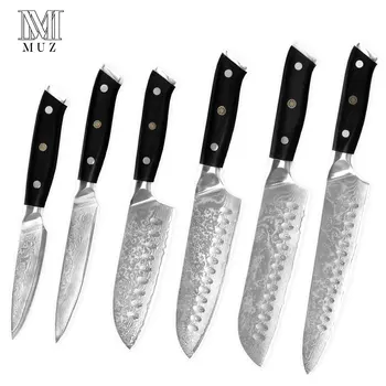 

MUZ 6pcs Damascus Steel Knife Set High Carbon Steel Japanese Kitchen Knives Chef 8" 7" 5" Santoku Utility Paring Cutlery Cutting