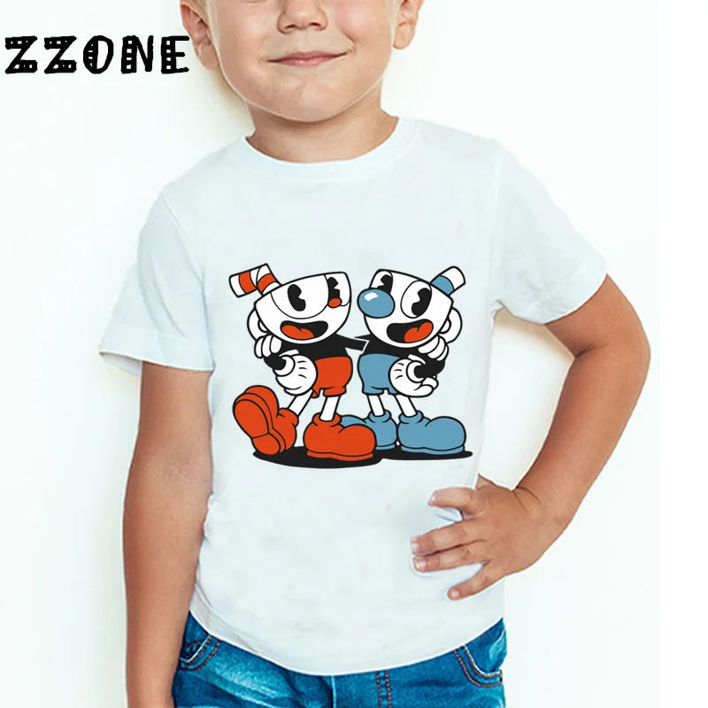 Детская забавная футболка с мультяшным принтом Cuphead удобные топы коротким