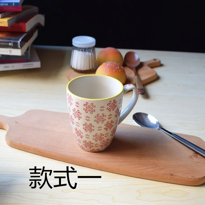 Uniho чашки и кружки, чашка для воды, кофейные кружки, керамические чашки с цветочным узором, чашки для чая, молока, йогурта, кружка, посуда для напитков, Прямая поставка - Цвет: Red
