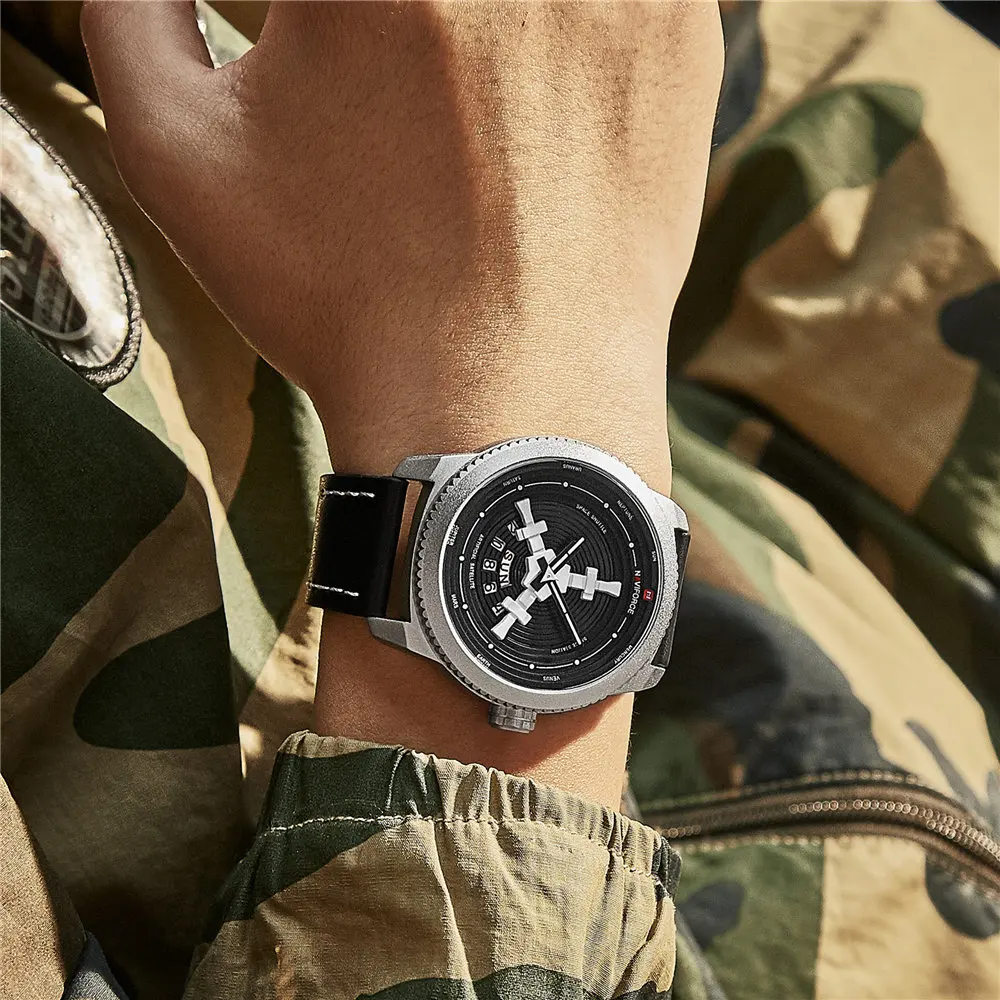 Роскошный бренд NAVIFORCE 9156 мужские спортивные часы мужские, Мужские кварцевые часы, мужские повседневные кожаный ремешок, военные часы
