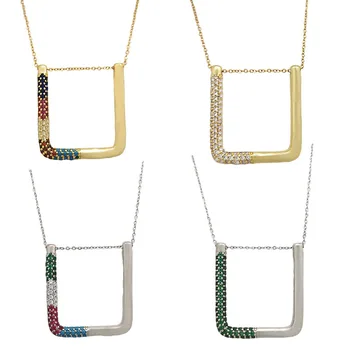 

65cm U Pendant Necklace Women Choker Gold Chain Rainbow Cubic Zirconia Paved Geometric Luxury Jewelry Necklaces Anniversary
