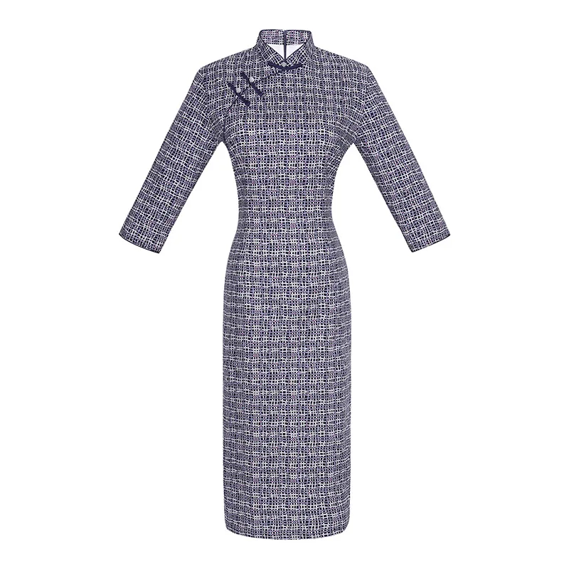 Сексуальное Женское Платье До Колена Cheongsam весеннее китайское стильное платье с рукавом три четверти женское хлопковое платье Qipao тонкое вечернее платье Vestido - Цвет: 3808