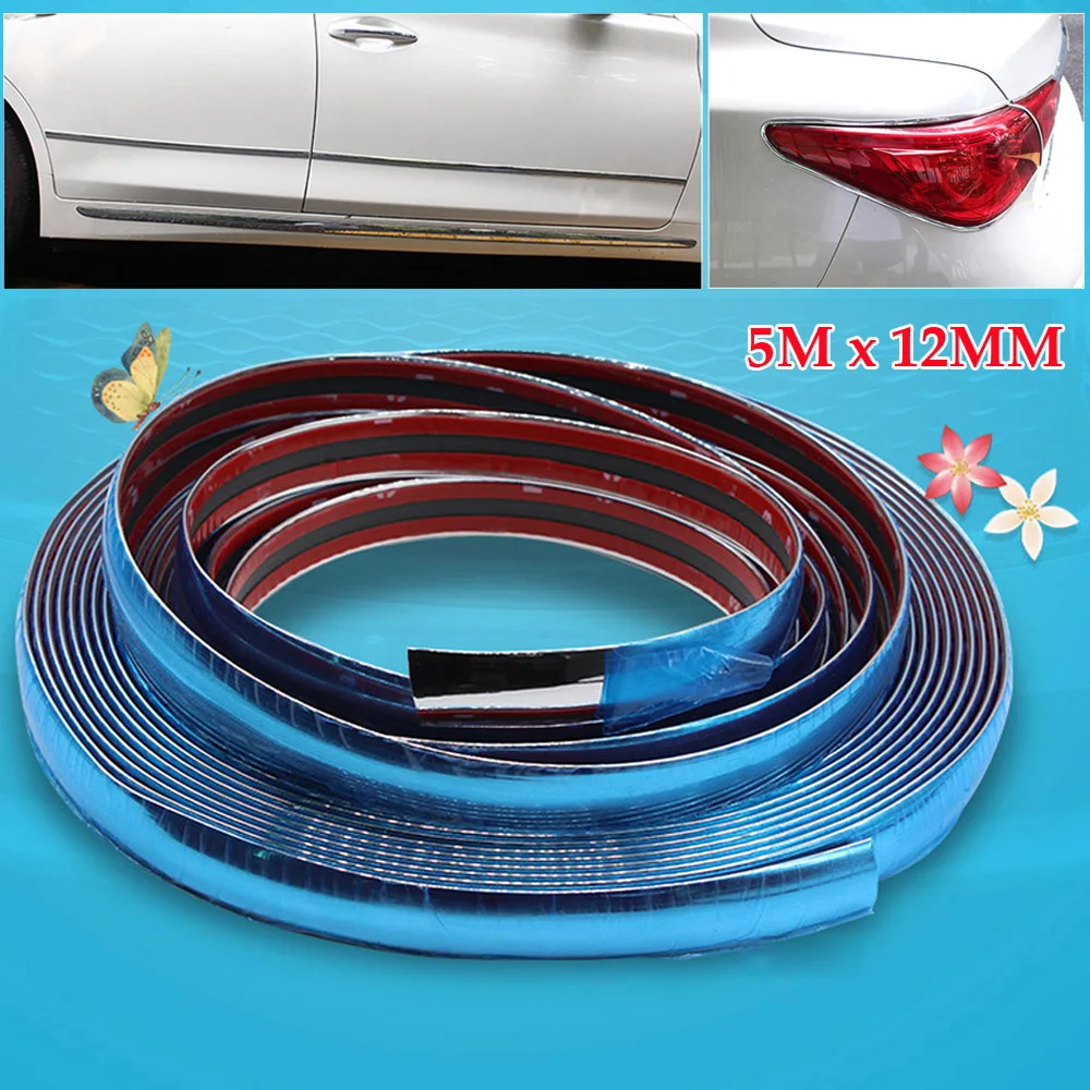 12 мм клейкие автомобильные яркие Серебристые хромированные молдинговые полосы