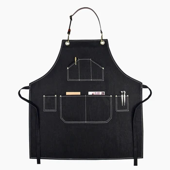 

GOOPEEG cotton denim fashion apron custom logo printing cafe waiter overalls waist and dirt resistant
